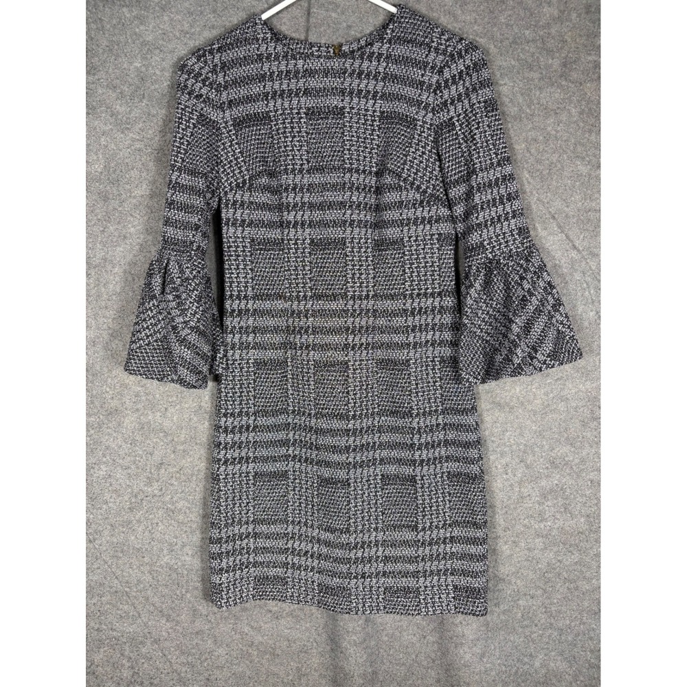 Calvin Klein‎ Womens Tweed Plaid Bell Sleeve Sheath Dress Black White 2P Petite